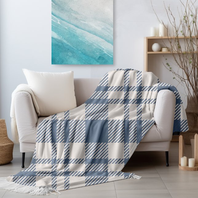 Coastal Fall Cozy Navy Blue Plaid Fleece Blanket (Creator Uploaded)