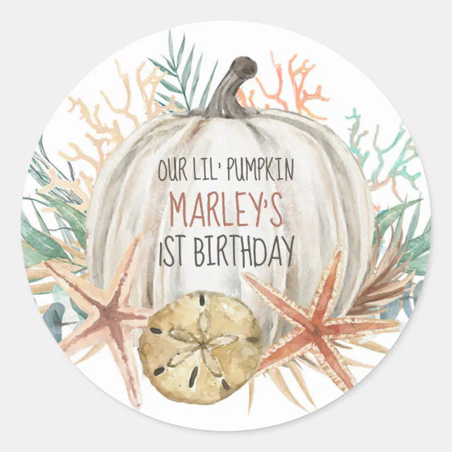 Coastal Fall Little Pumpkin Birthday Classic Round Sticker | Zazzle