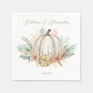 Coastal Fall Pumpkin Beach Seashells Napkins