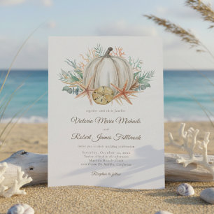 Coastal Fall Pumpkin Seashell Wedding Invitation