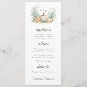 Coastal Fall Pumpkin Seashell Wedding Menu