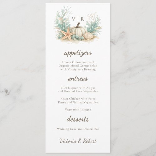 Coastal Fall Pumpkin Seashell Wedding Menu