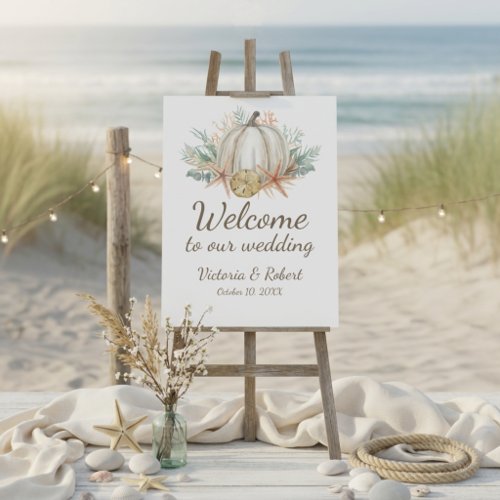 Coastal Fall Pumpkin Seashell Wedding Welcome Foam Board