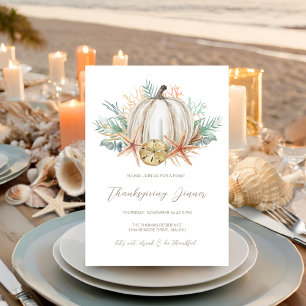 Coastal Fall Pumpkin Seashells Thanksgiving Dinner Invitation