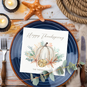 Coastal Fall Pumpkin Seashells Thanksgiving Napkins