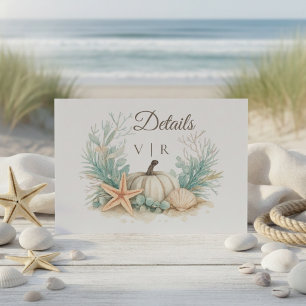 Coastal Fall Pumpkin Seashells Wedding Details Enclosure Card