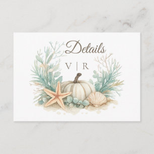Coastal Fall Pumpkin Seashells Wedding Details Enclosure Card