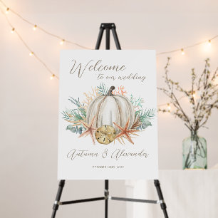 Coastal Fall Pumpkin & Seashells Wedding Welcome Foam Board