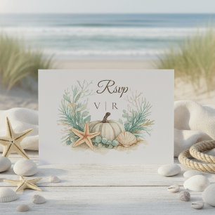 Coastal Fall Seashell Pumpkin Wedding RSVP Card