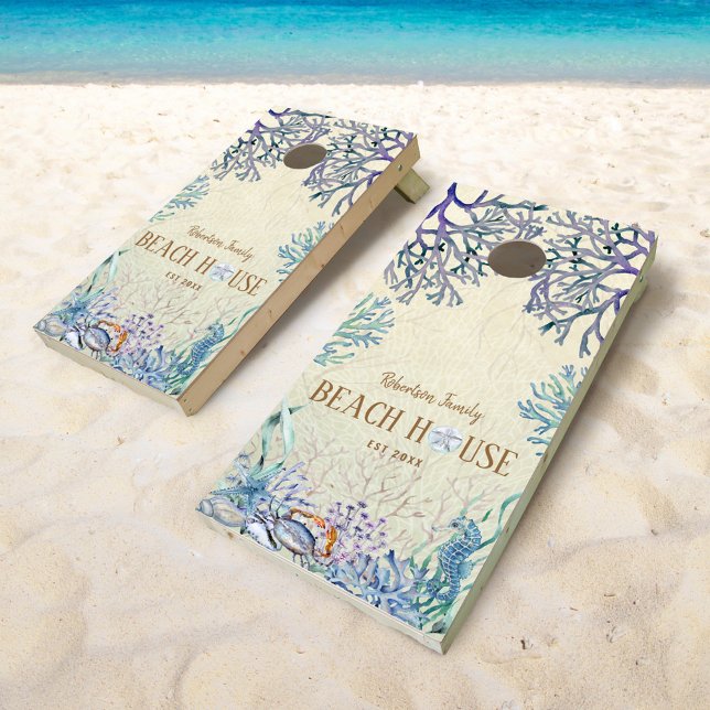 Coastal Family Beach House Ocean  Cornhole Set (Creator Uploaded)