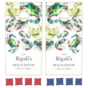 Coastal Family Name Beach House Cornhole Set
