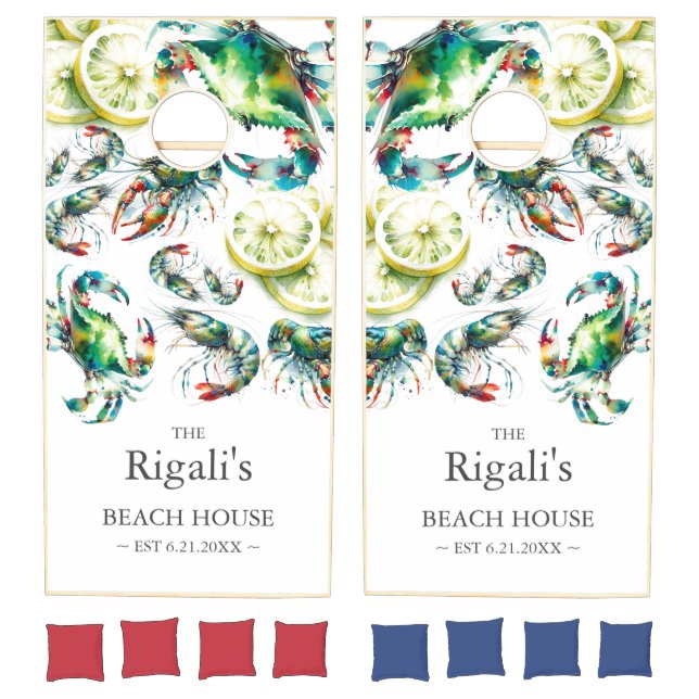 Coastal Family Name Beach House Cornhole Set (Set)
