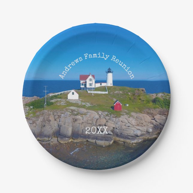 Coastal Family Reunion Nubble Lighthouse Paper Plates (Front)