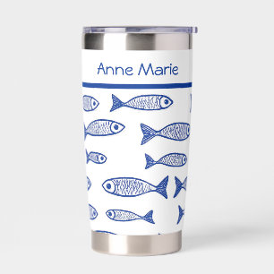 Coastal Fish Blue and White Bride Bachelorette Insulated Tumbler