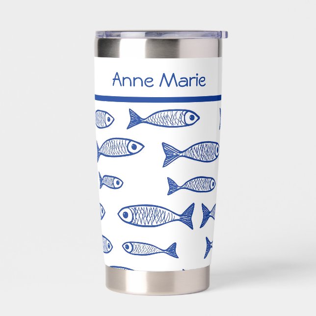 Coastal Fish Blue and White Bride Bachelorette Insulated Tumbler (Left)
