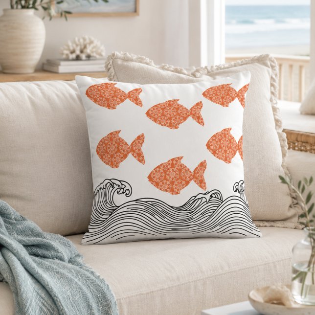 Coastal Fish Wave Decorative  Throw Pillow (Creator Uploaded)