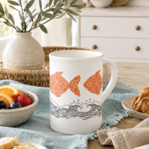 Coastal Fish & Waves Bone China Mug