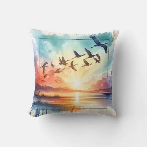 Coastal Flight 2 _ Watercolor Throw Pillow