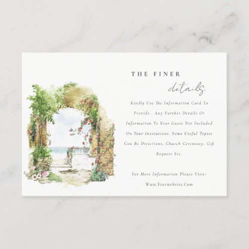 Coastal Floral Arch Beach Seascape Wedding Detail Enclosure Card