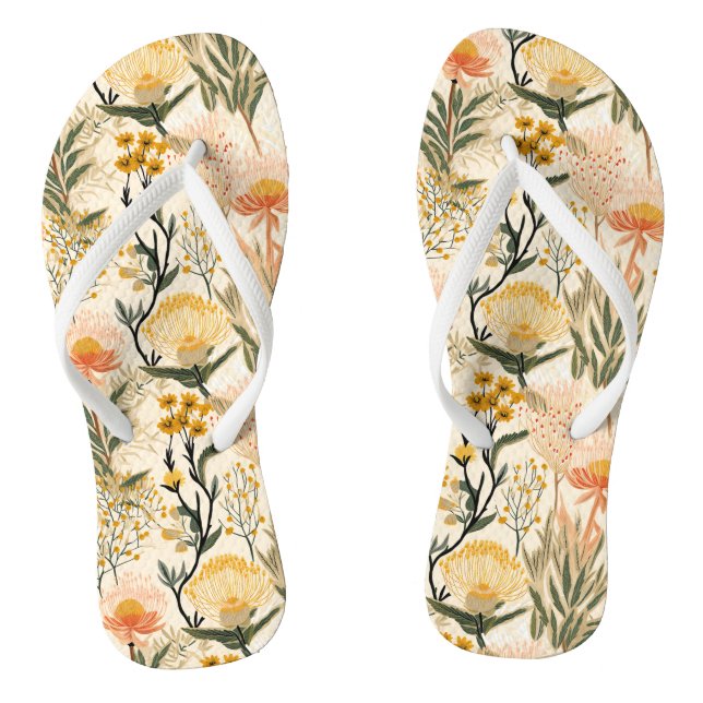 Coastal Floral Pattern Flip Flops (Footbed)