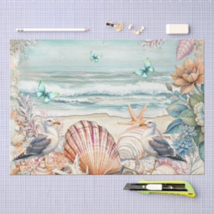 Coastal Floral Seagulls & Seashells Decoupage Tissue Paper