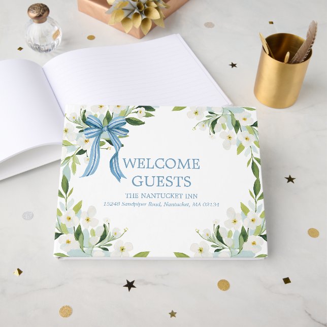 Coastal Florals and Bow Guest Book (Front Open)