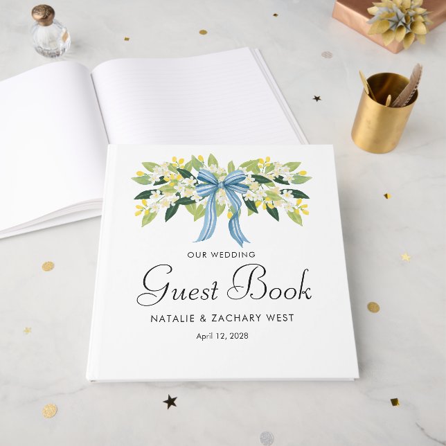 Coastal Florals and Bow Wedding Guest Book (Front Open)
