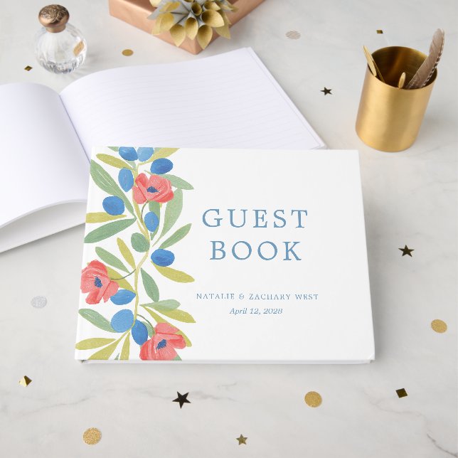 Coastal Florals and Olives Guest Book (Front Open)