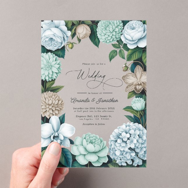 Coastal Fog/Seafoam Tint & Driftwood Beige Wedding Acrylic Invitations (Insitu (Handheld))