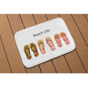 Coastal Footprints and Sun-Drenched Comfort Bath Mat