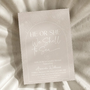 Coastal Framed Beige Sea Theme Gender Reveal Invitation