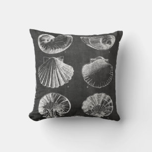 coastal french botanical art chalkboard seashells throw pillow