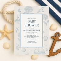 Coastal French Toile Blue Floral Baby Shower
