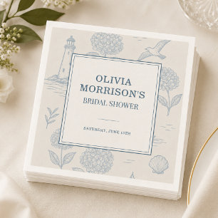 Coastal French Toile Blue Floral Bridal Shower Napkins