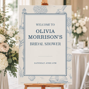 Coastal French Toile Blue Welcome Bridal Shower Foam Board