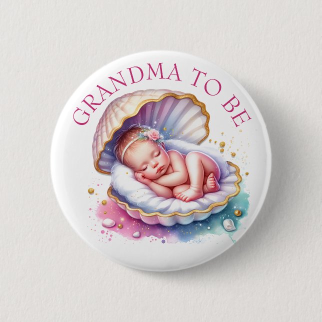 Coastal Girl's Baby Shower Grandma to be Button (Front)