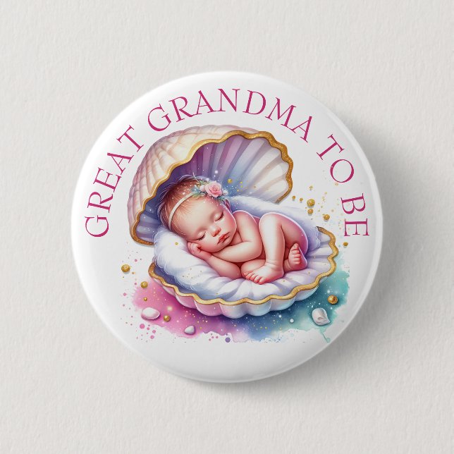 Coastal Girl's Baby Shower Great Grandma to be Button (Front)