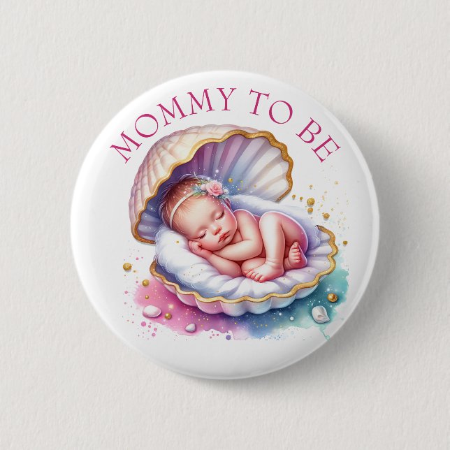 Coastal Girl's Baby Shower Mommy to be Button (Front)