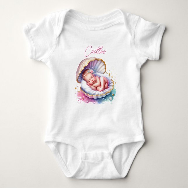 Coastal Girl's Baby Shower Personalized Baby Bodysuit (Front)