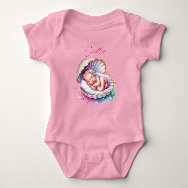 Coastal Girl's Baby Shower Personalized Baby Bodysuit (Front)