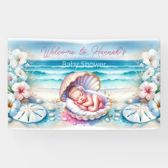 Coastal Girl's Baby Shower Personalized Banner (Horizontal)