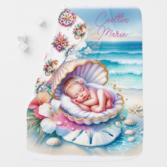 Coastal Girl's Baby Shower Personalized Blanket (In Situ)