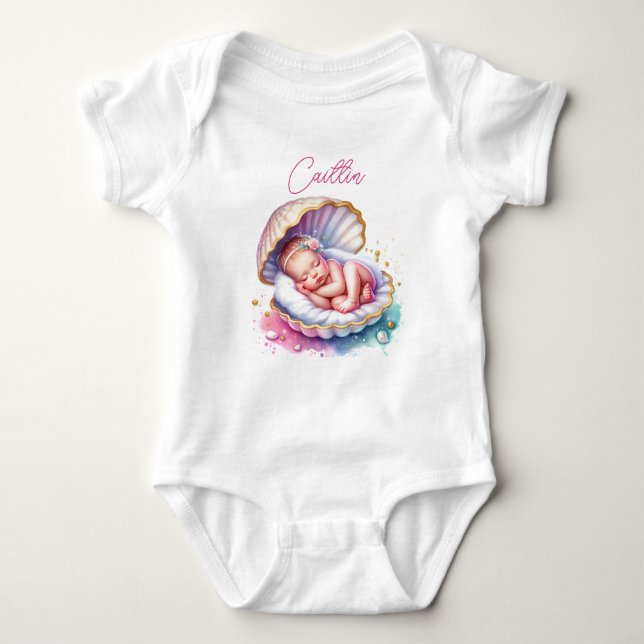 Coastal Girl's Baby Shower Personalized Bodysuit (Front)