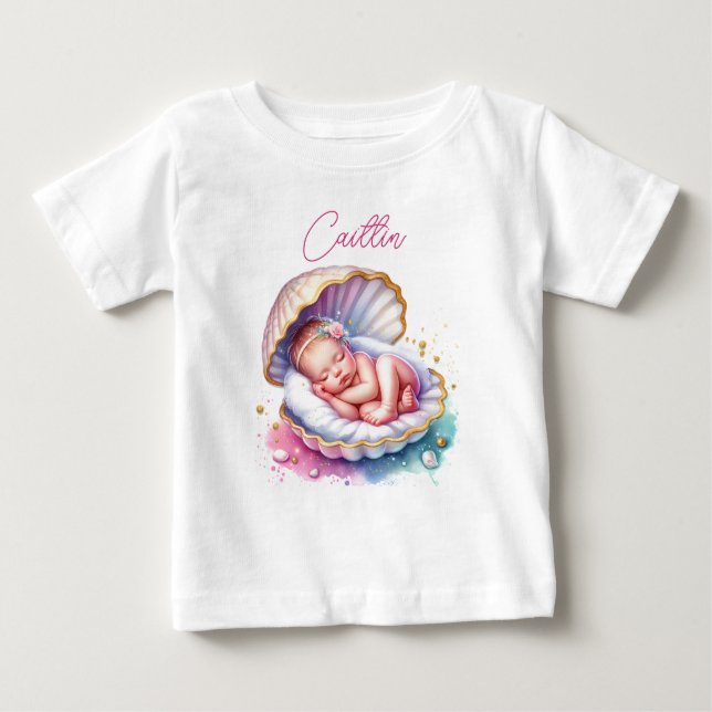 Coastal Girl's Baby Shower Personalized T-Shirt (Front)