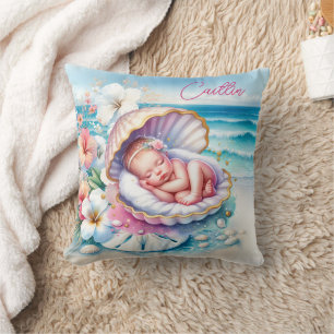 Coastal Girl's Baby Shower Personalized Throw Pillow