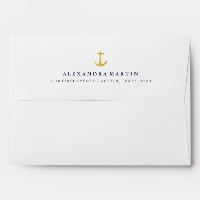 Coastal Glamour | Gold Anchor and Navy Blue Inside Envelope (Back (Top Flap))
