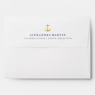 Coastal Glamour   Gold Anchor and Navy Blue Inside Envelope
