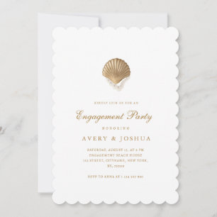 Coastal Gold Seashell & Pearls Engagement Party Invitation