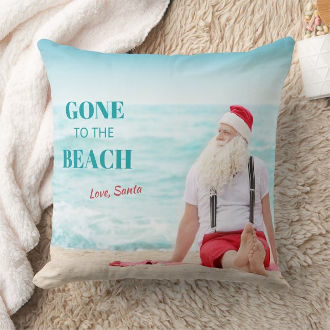 Coastal Gone To The Beach Love Santa Holiday  Throw Pillow (Blanket)