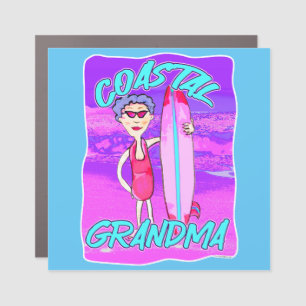 Coastal Grandma Beach Trend Cartoon Surfer Car Magnet